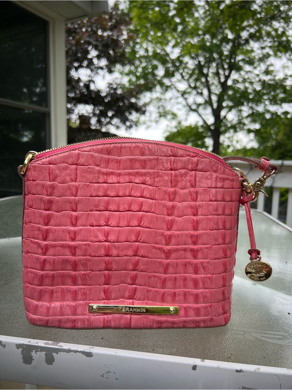 Brahmin Mini Duxbury Coral Pink Croc-Embossed Crossbody - Picture 2 of 10